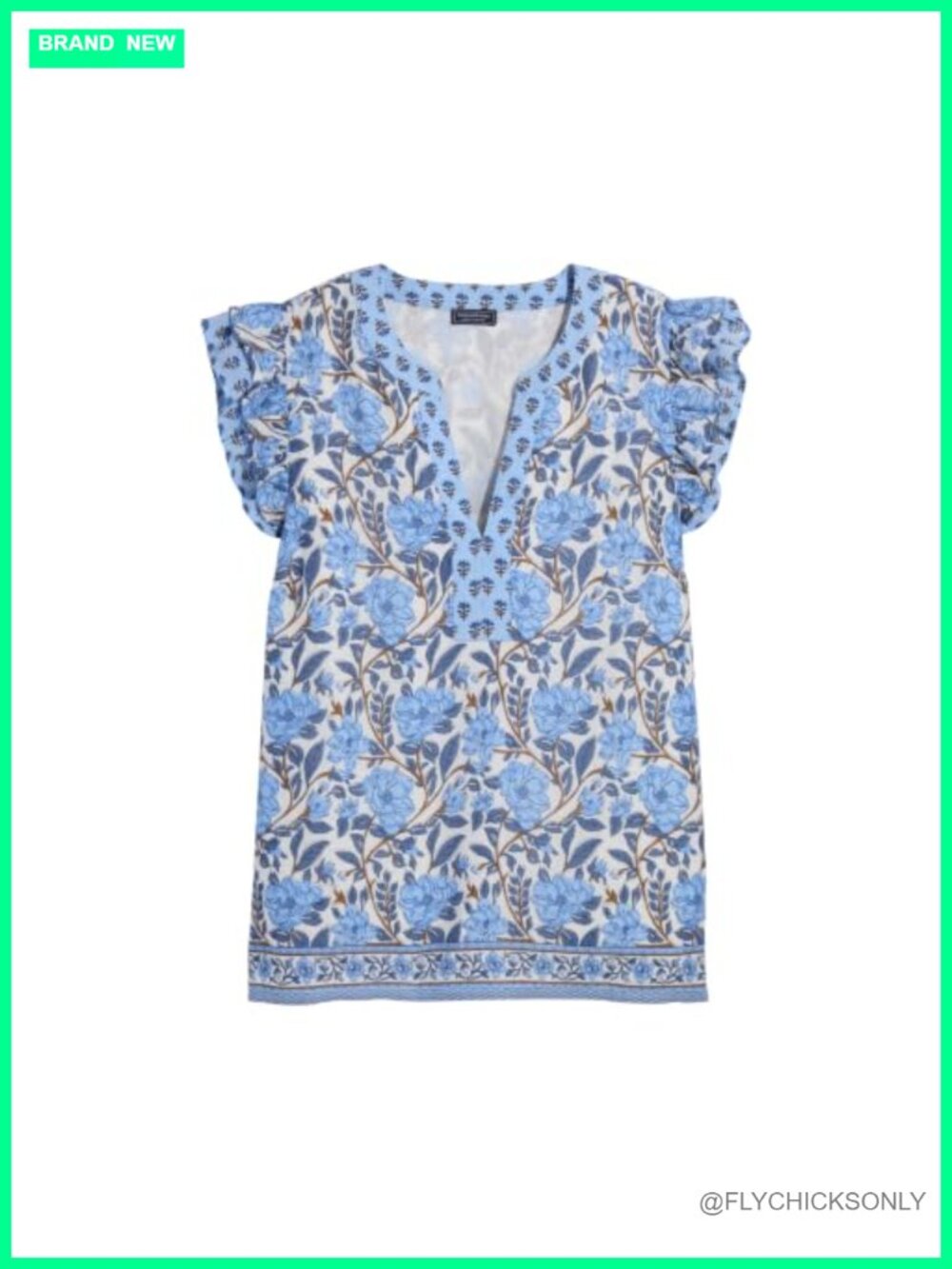 Vineyard Vines Adare Top Cotton Voile Ruffle Sleeve Popover Blouse